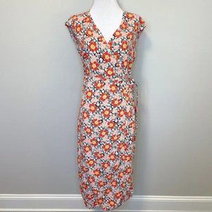 J Crew Mercantile Orange Seventies Floral Authentic Wrap Midi Dress Size XS